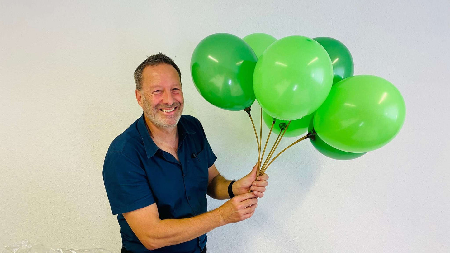 #93039BIO - Bio Standard Balloon Holder And Balloon Sticks (TW15”WHT+MCSC Penka)  Oeko-Ballonstäbe mit Halterungen 40cm